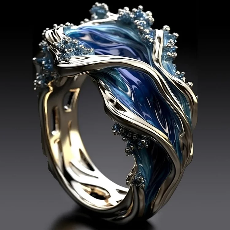 Leizuri - Vintage Gold Ring With Ocean Wave Motif