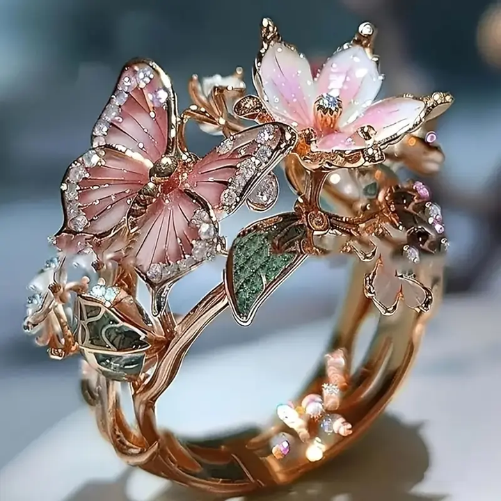 PetalWings - Nature's Sparkling Butterfly Ring with Cubic Zirconia