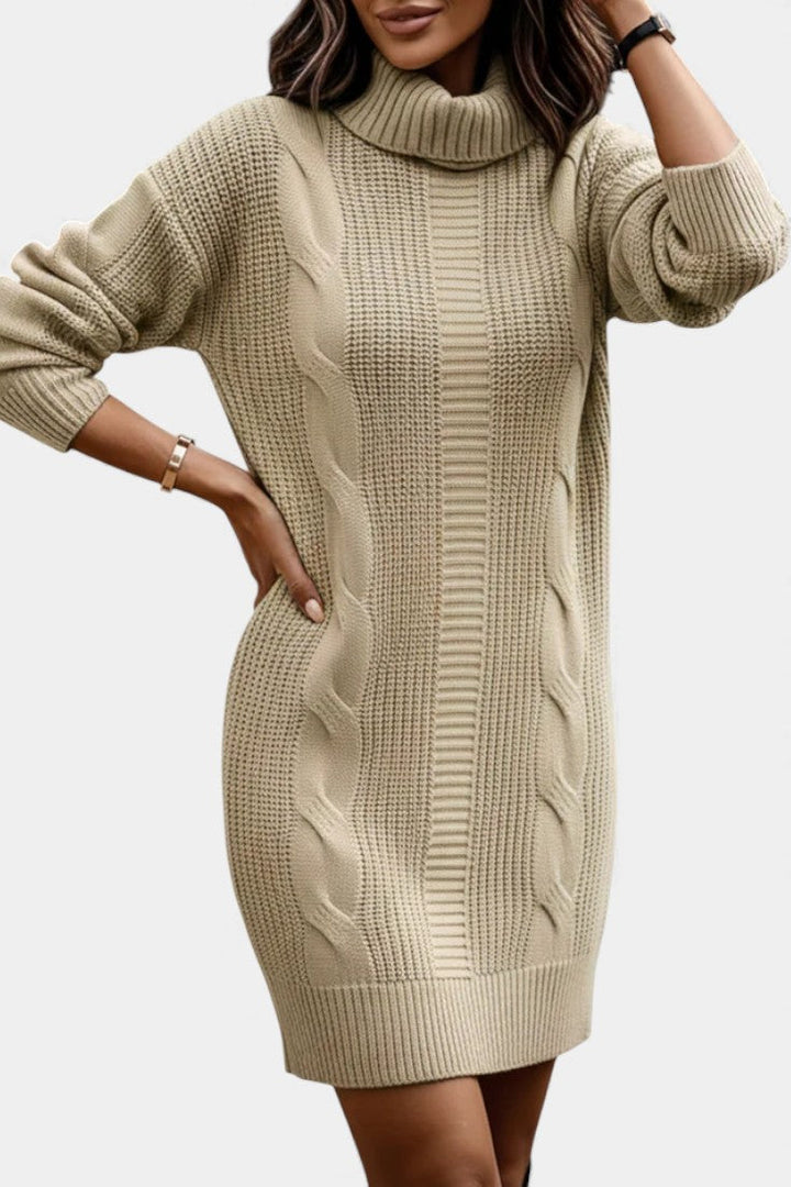 Ruchamit - Plain Knit Turtleneck Sweater Dress