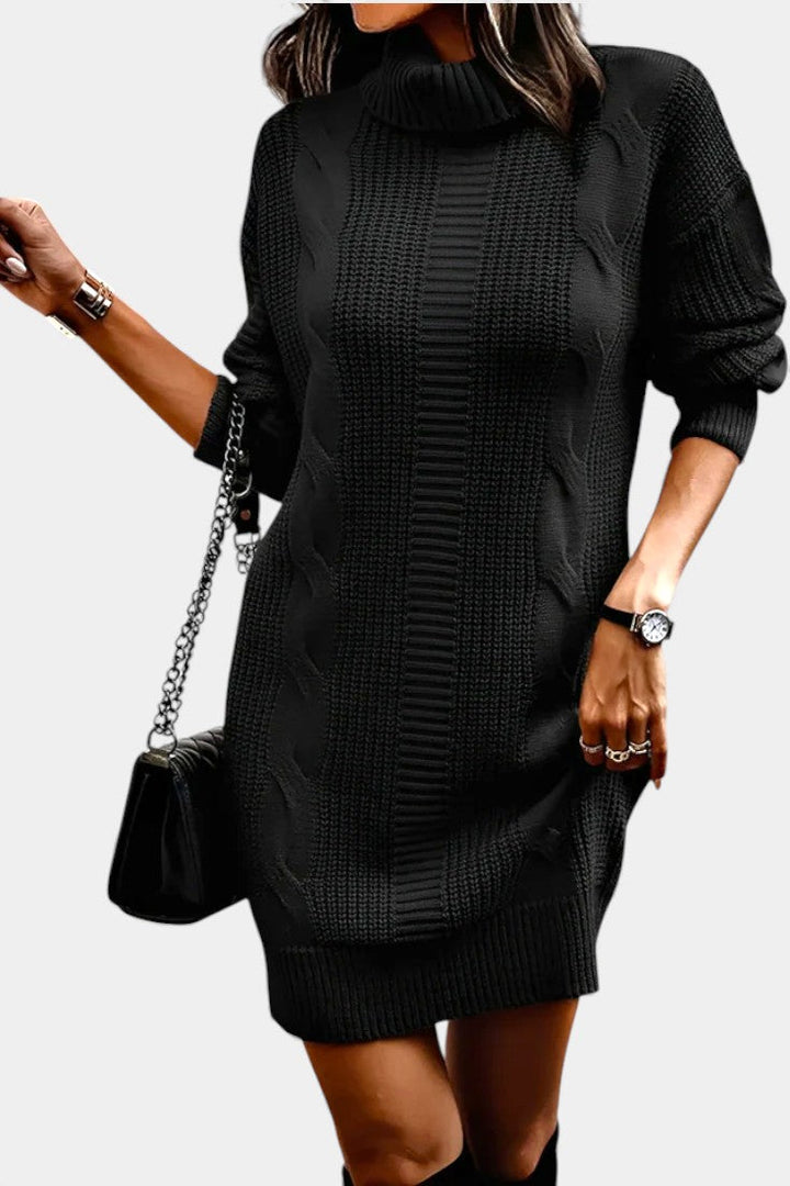 Ruchamit - Plain Knit Turtleneck Sweater Dress
