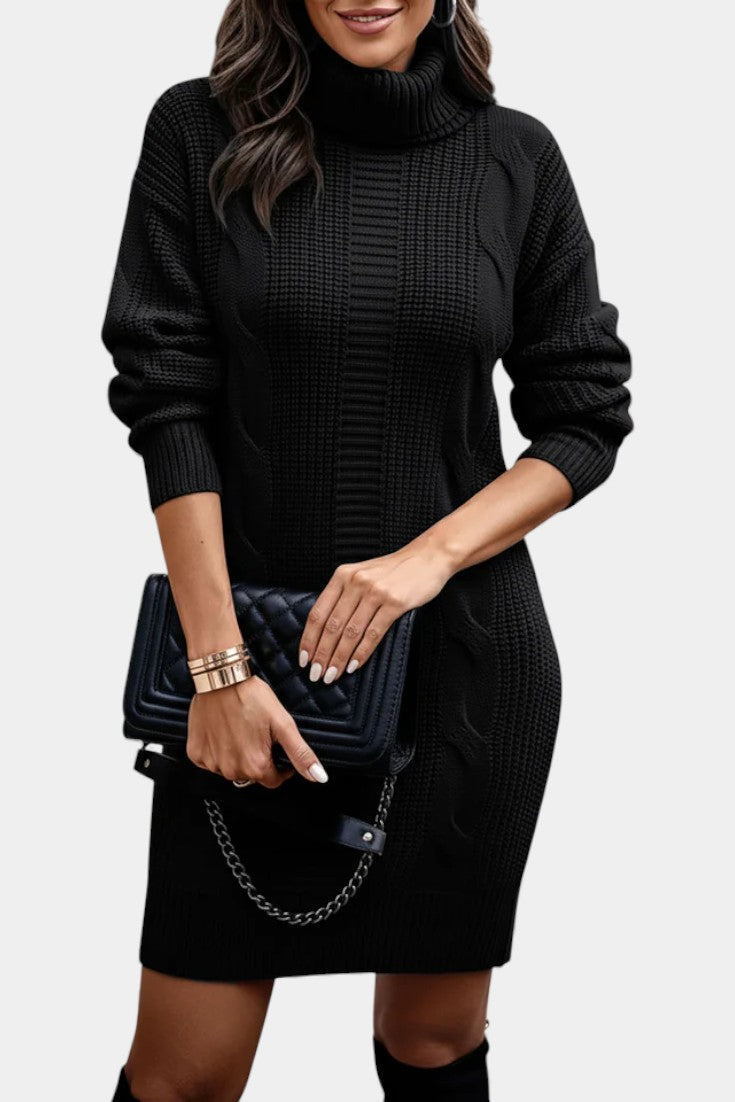 Ruchamit - Plain Knit Turtleneck Sweater Dress