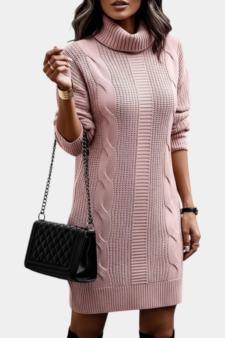 Ruchamit - Plain Knit Turtleneck Sweater Dress