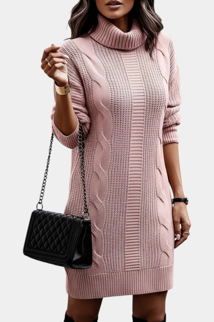 Ruchamit - Plain Knit Turtleneck Sweater Dress