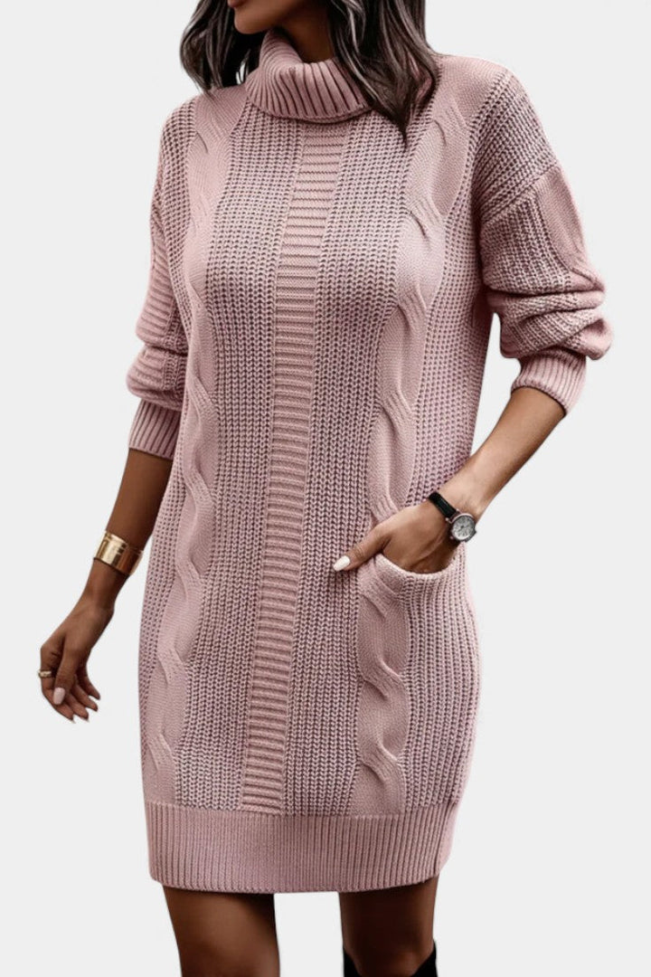 Ruchamit - Plain Knit Turtleneck Sweater Dress