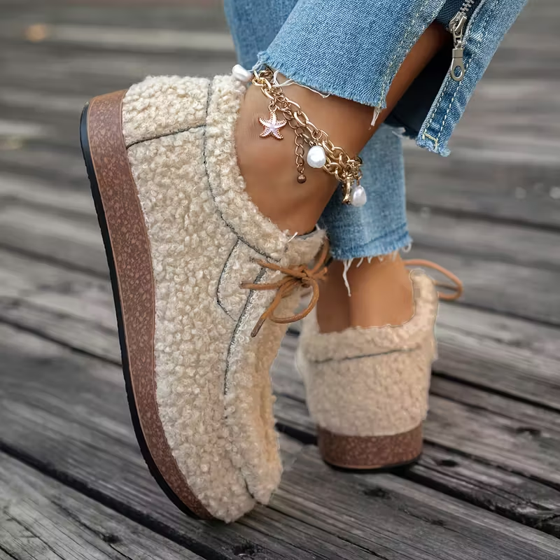Odeya - Soft Sherpa Lace-Up Shoes
