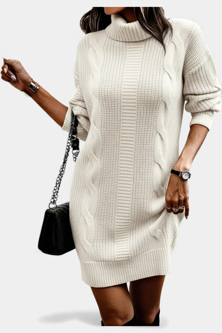 Ruchamit - Plain Knit Turtleneck Sweater Dress