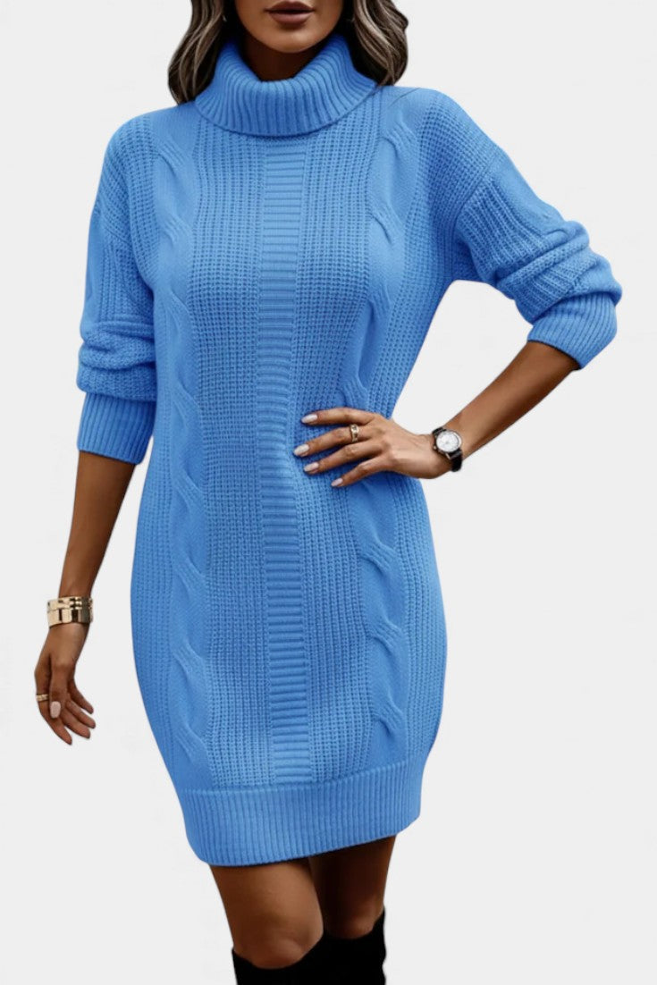 Ruchamit - Plain Knit Turtleneck Sweater Dress