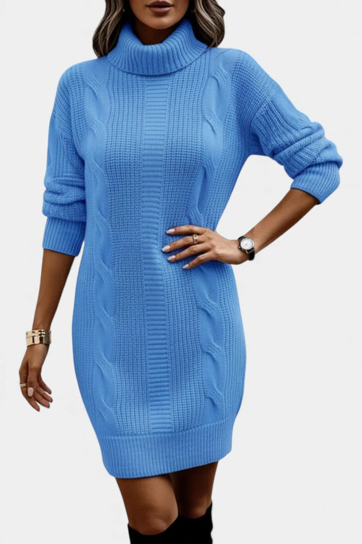 Ruchamit - Plain Knit Turtleneck Sweater Dress