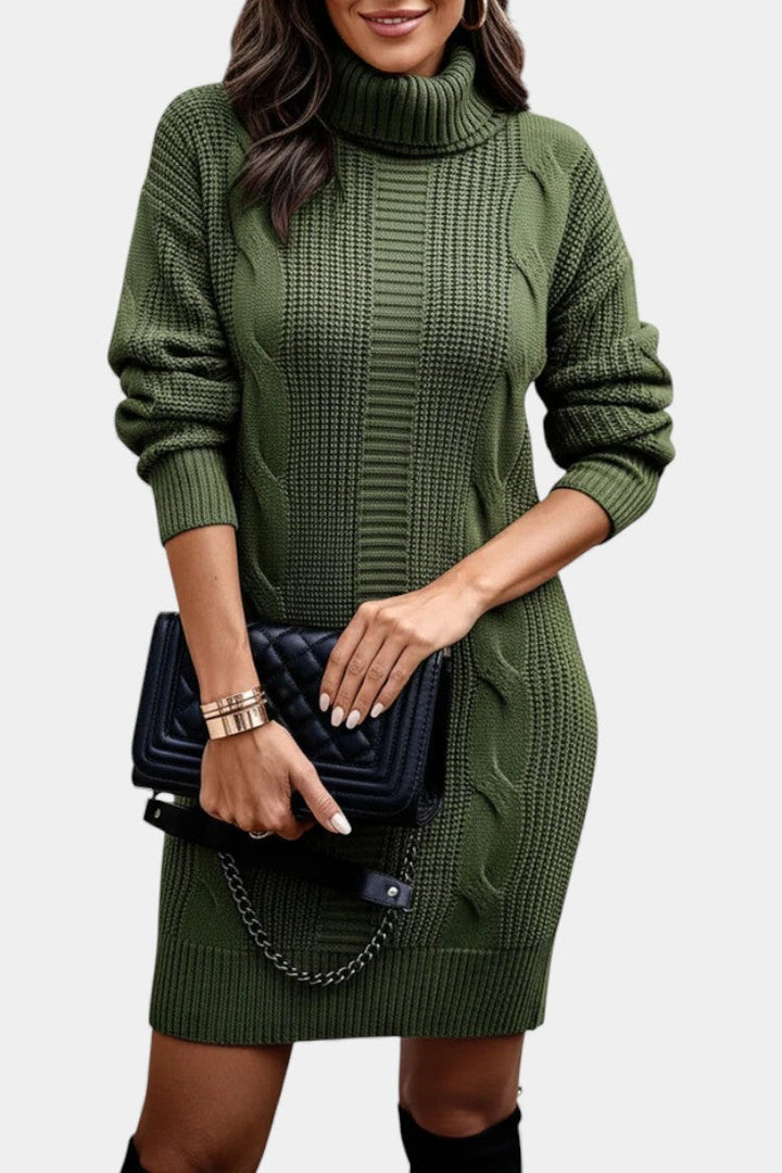 Ruchamit - Plain Knit Turtleneck Sweater Dress
