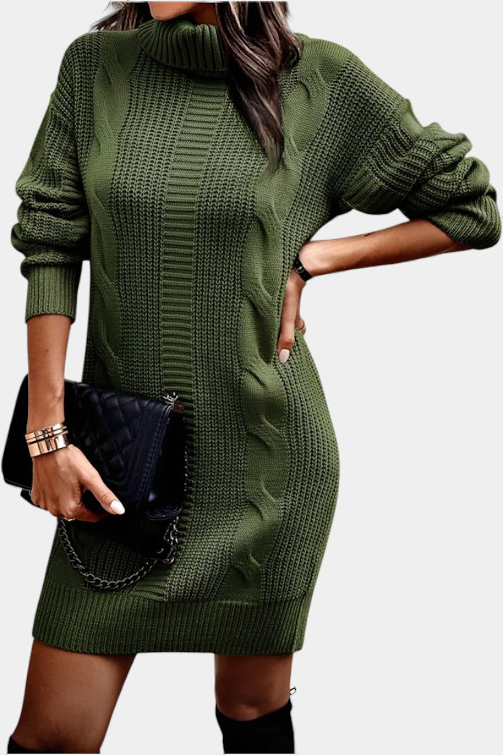 Ruchamit - Plain Knit Turtleneck Sweater Dress
