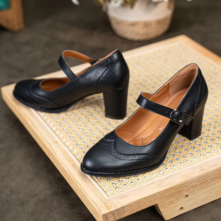 Dorka - High Heels Leather Shoes With Buckle