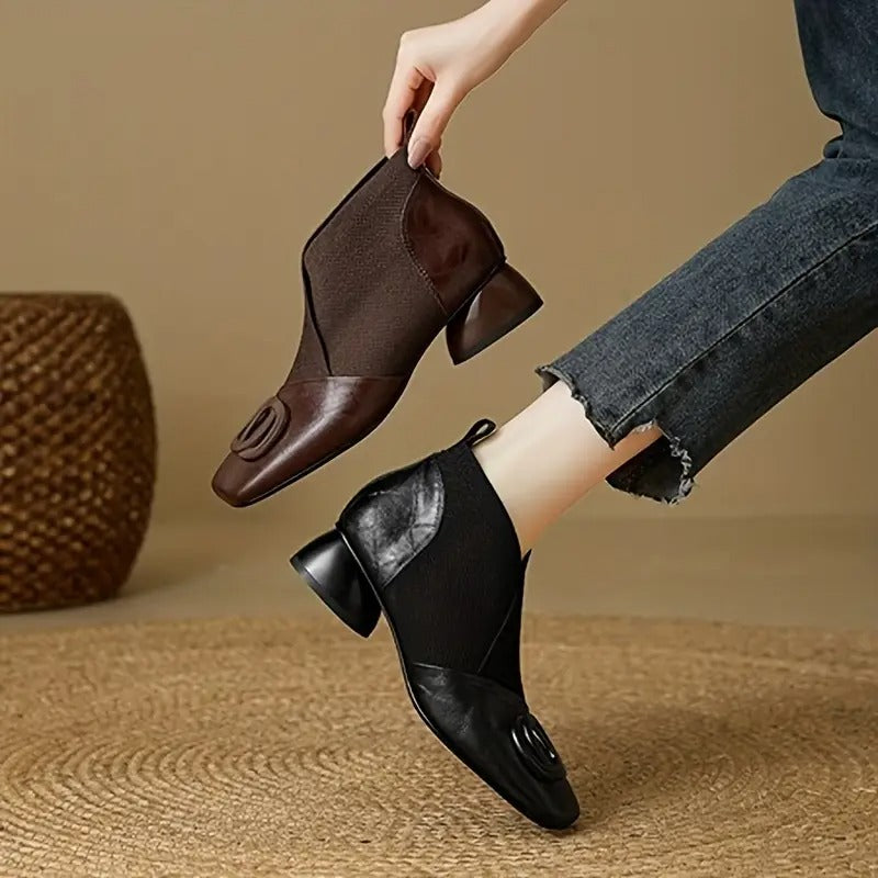 Mylaa - Retro Square Toe Low Heel Shoes