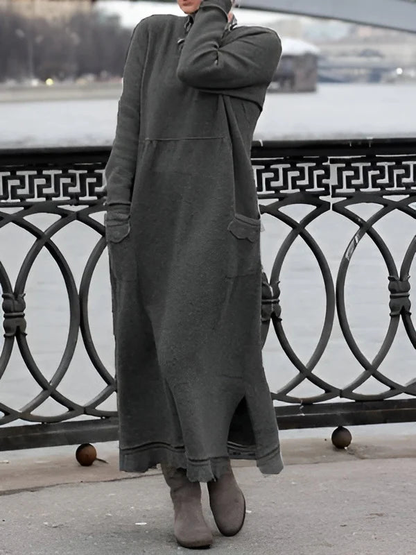 Nesrin - Casual Long Sleeve Dress With O-Neck