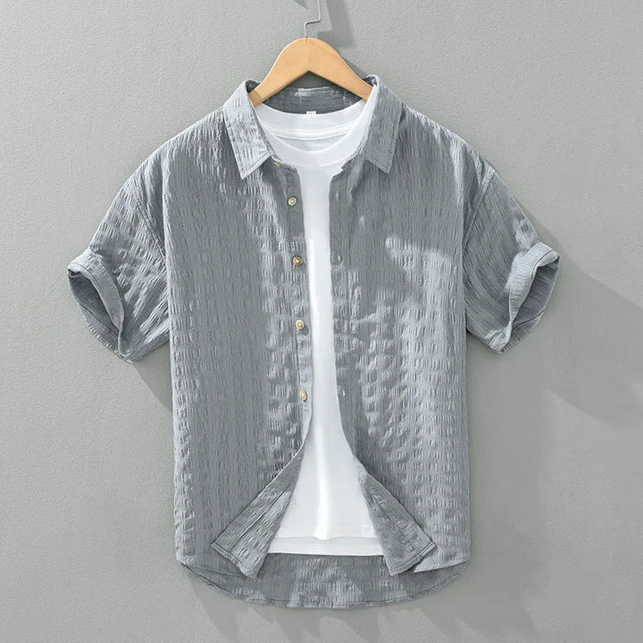 Rolloer - Textured Short Sleeve Button-Up Shirt