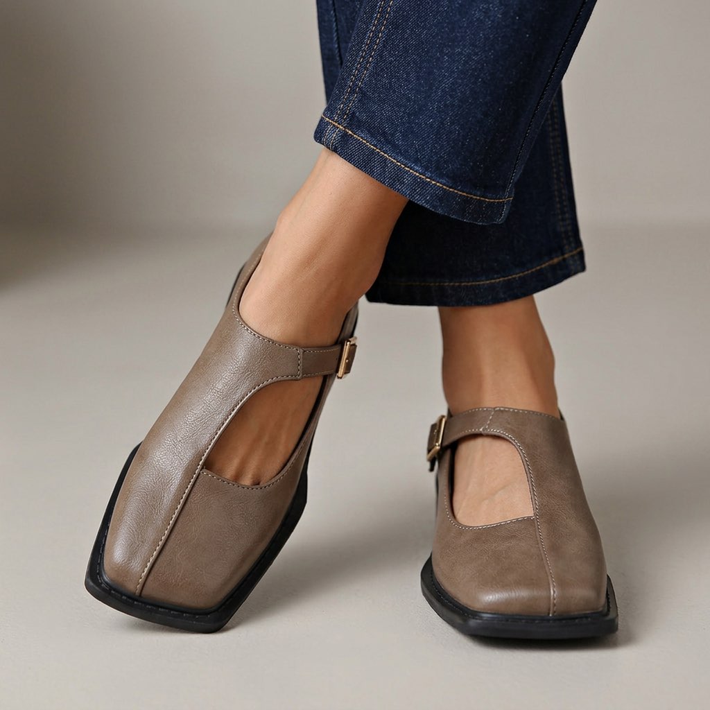 Alva - Vintage Buckle Strap Square Toe Shoes