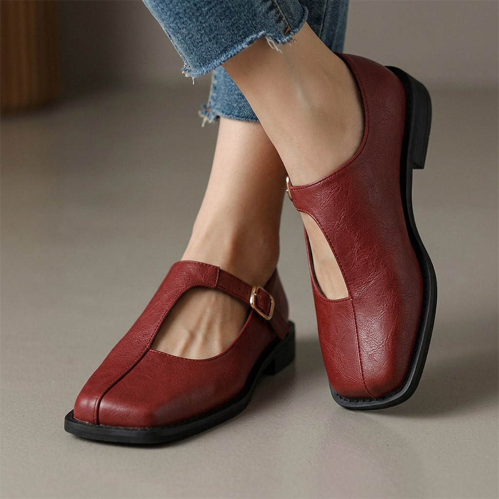 Alva - Vintage Buckle Strap Square Toe Shoes