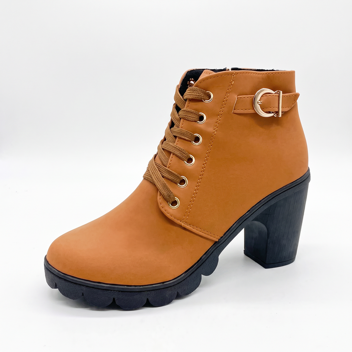 Belanova - Lace-Up Buckle Chunky Heel Ankle Boots