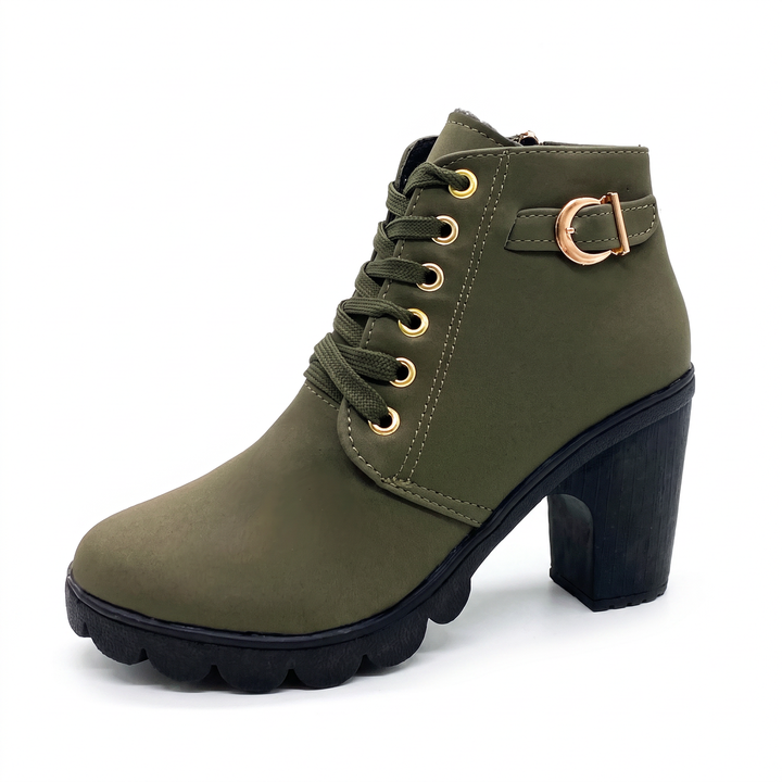Belanova - Lace-Up Buckle Chunky Heel Ankle Boots