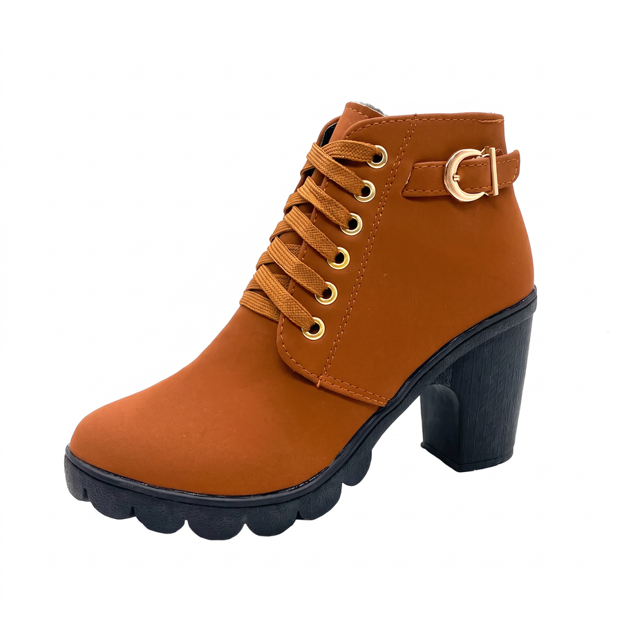 Belanova - Lace-Up Buckle Chunky Heel Ankle Boots