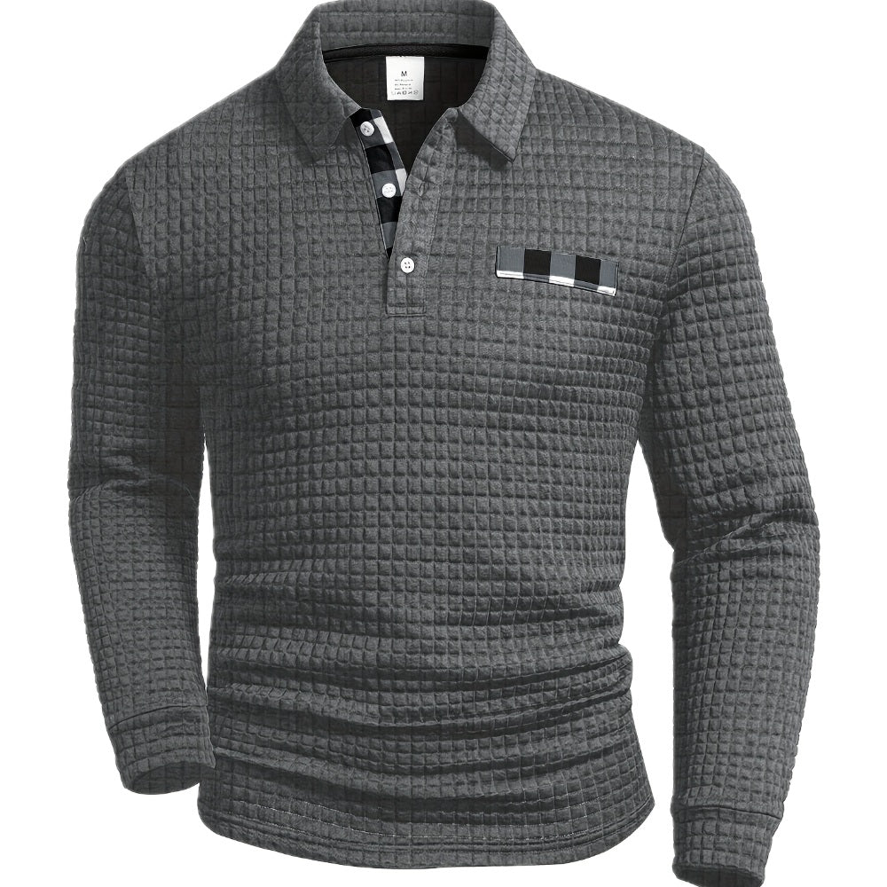 Gidard - Long Sleeve Waffle Polo Shirts