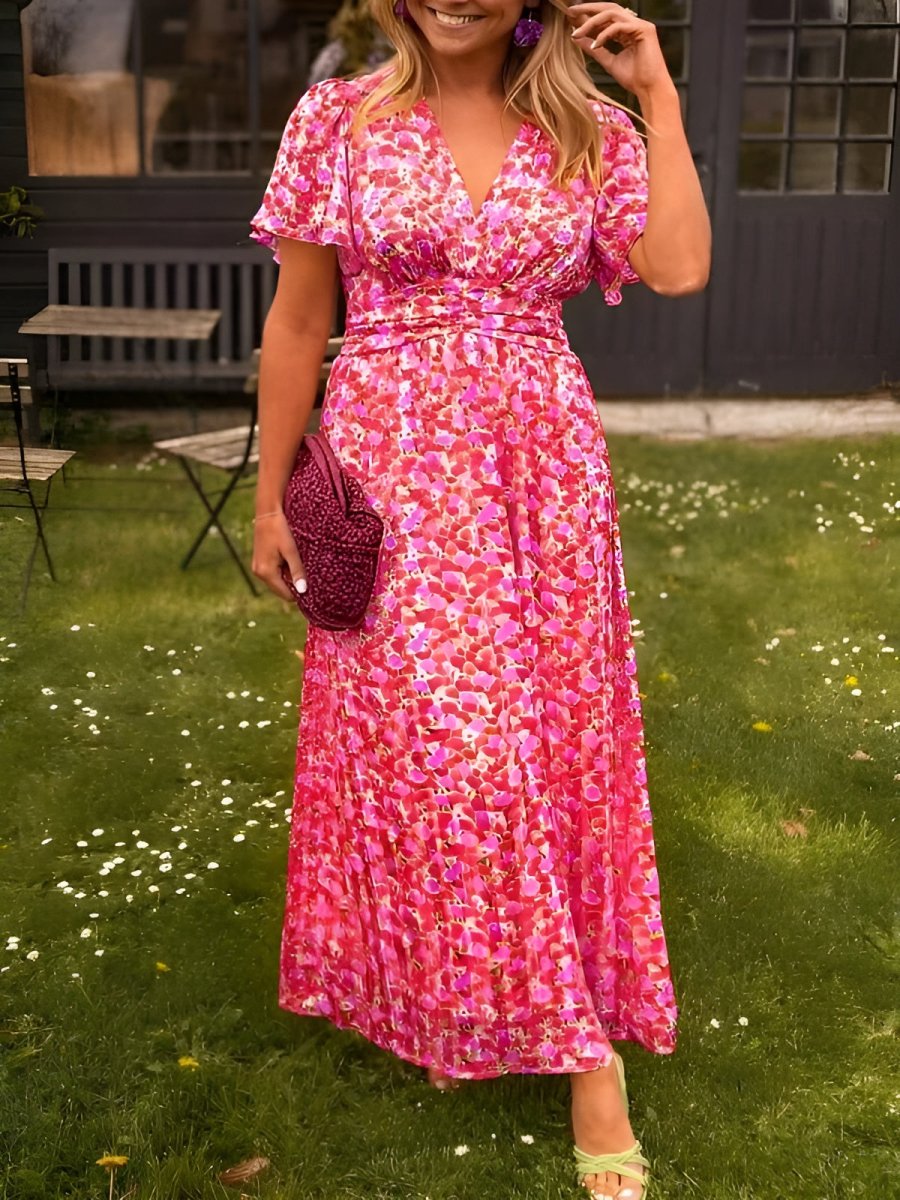 Sampaio – Elegant Dress With V-Neck And Floral Print