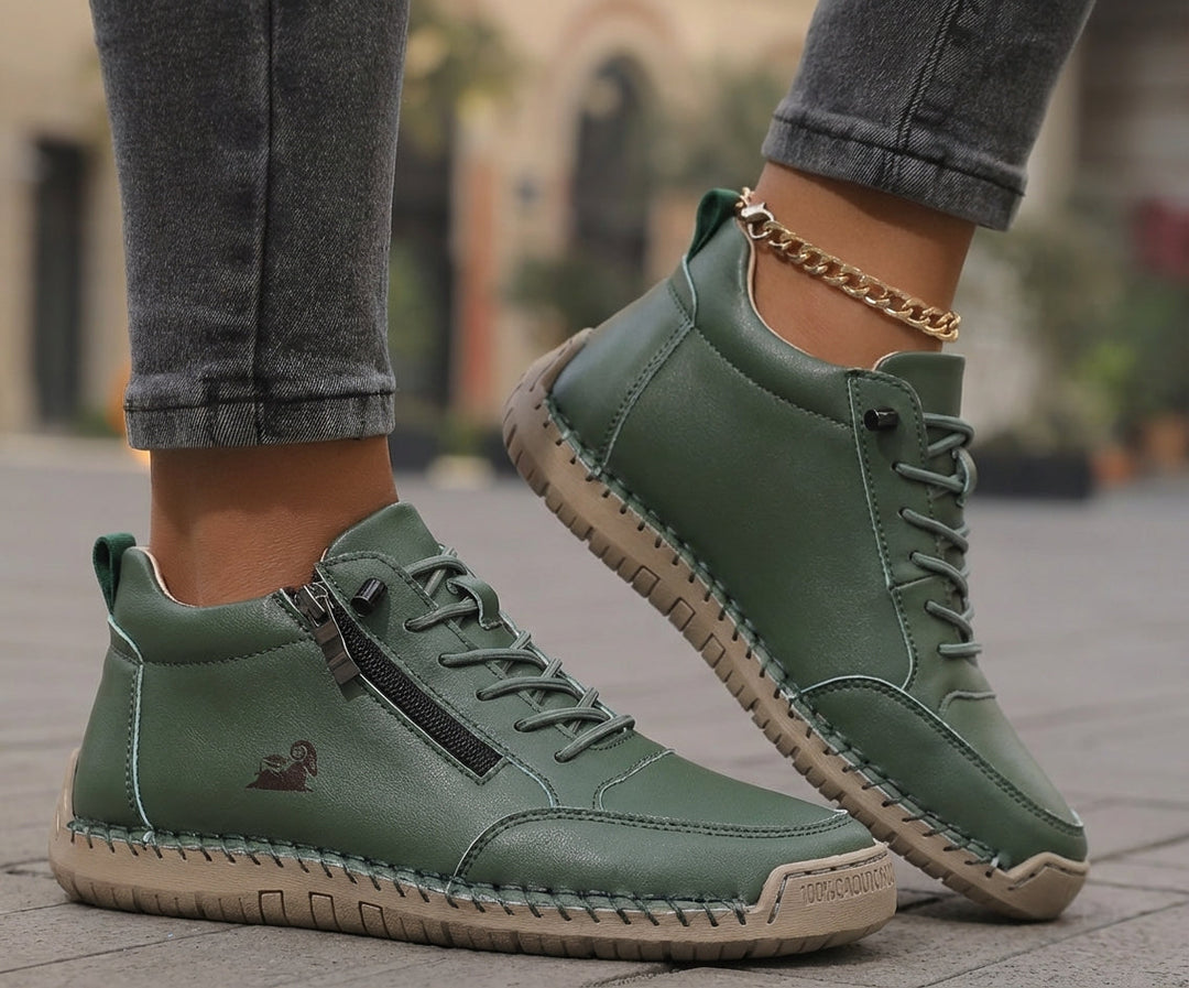 Echogrid - Lace-Up Zip Sneakers with Contrast Stitching