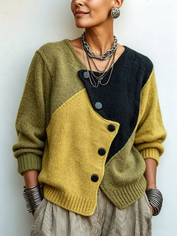 Palena - Asymmetric Color-Block Knit Sweater