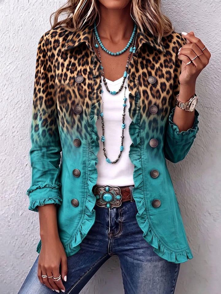 Vendela - Leopard Ombre Ruffle Blazer Jacket