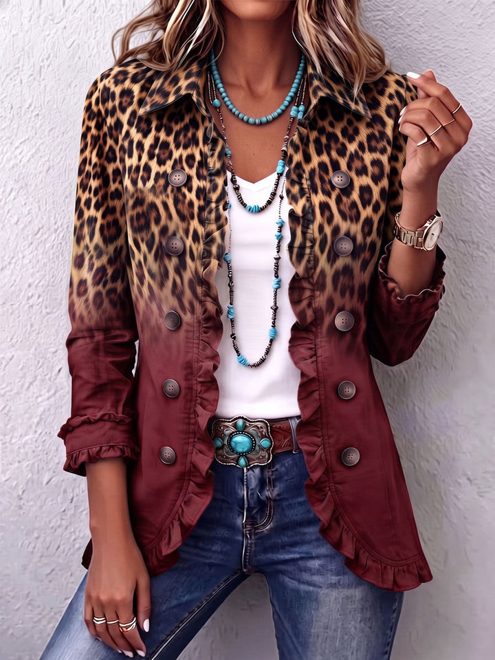Velena - Leopard Ombre Ruffle Blazer Jacket