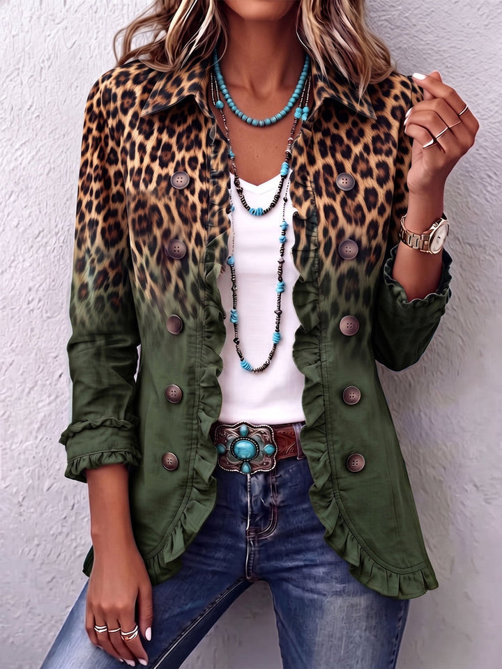 Velena - Leopard Ombre Ruffle Blazer Jacket