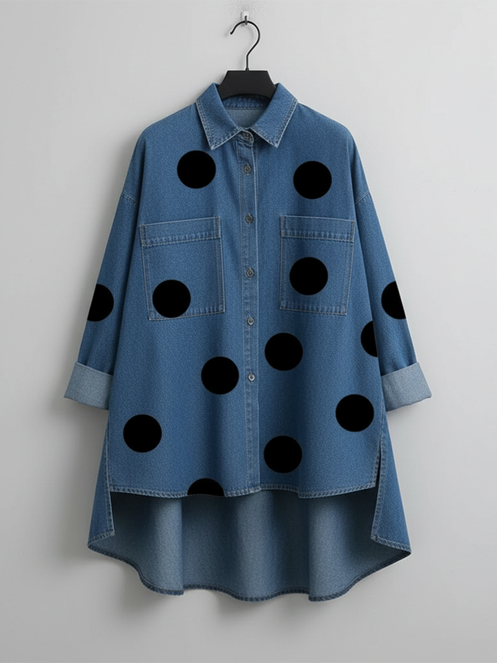 Liliira - Long Sleeve Polka Dot Denim Button-Up Shirt