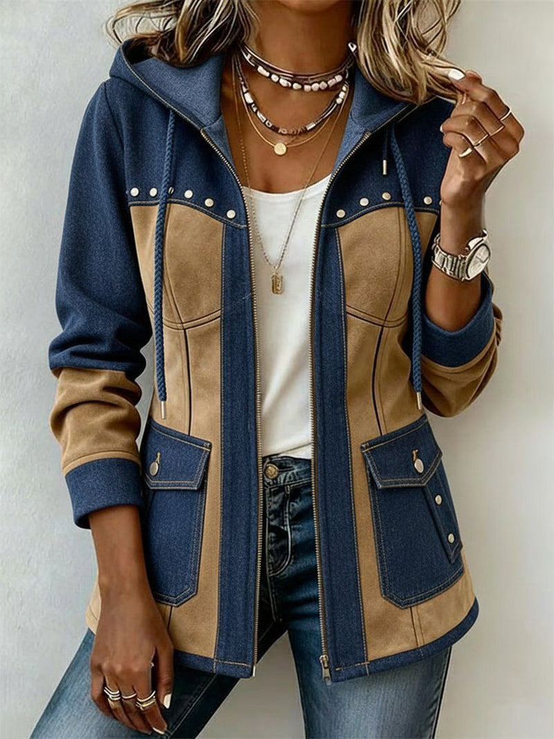 Genea - Suede Patchwork Hooded Jacket