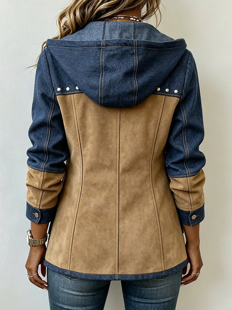 Genea - Suede Patchwork Hooded Jacket