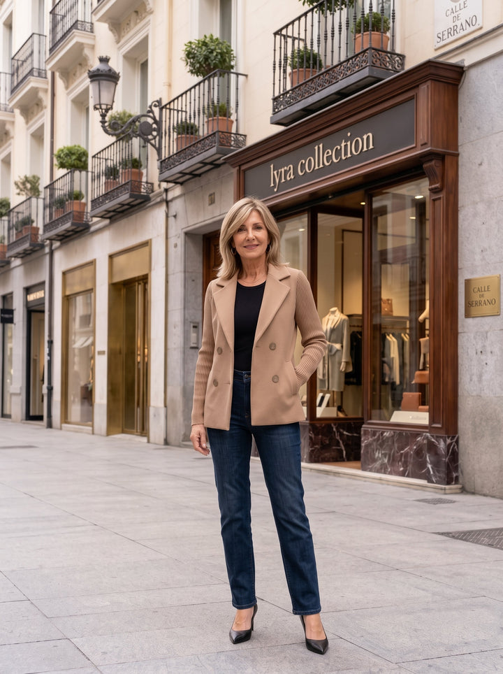 Novana - Blazer With Ribbed Sleeves and Lapel Collar