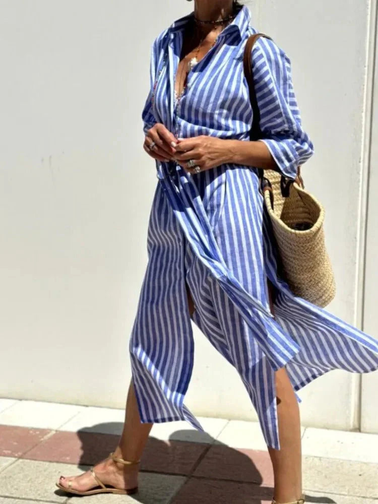Reenata - Striped Dress With Collar