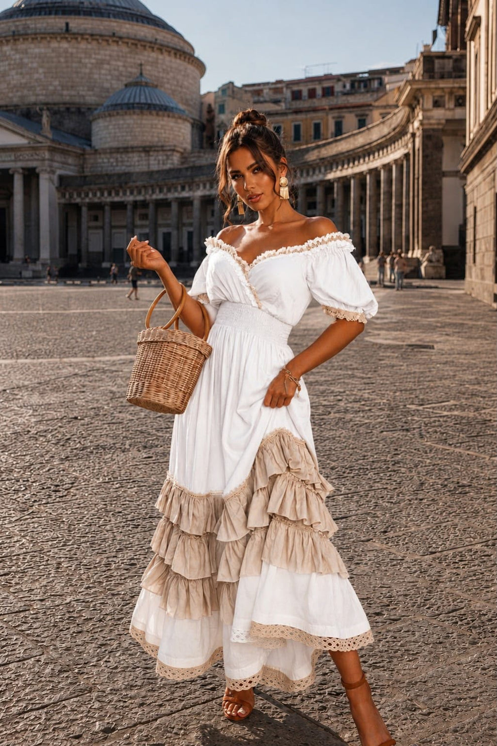 Naeun - Off Shoulder Ruffle Maxi Dress With Lace Trim