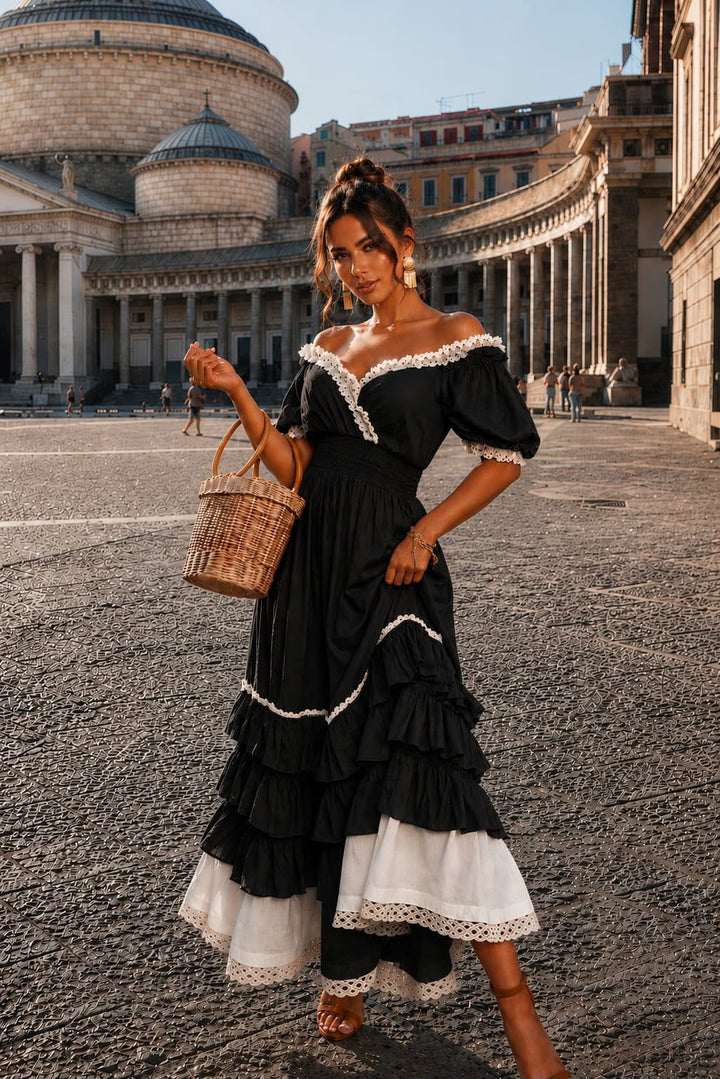Naeun - Off Shoulder Ruffle Maxi Dress With Lace Trim