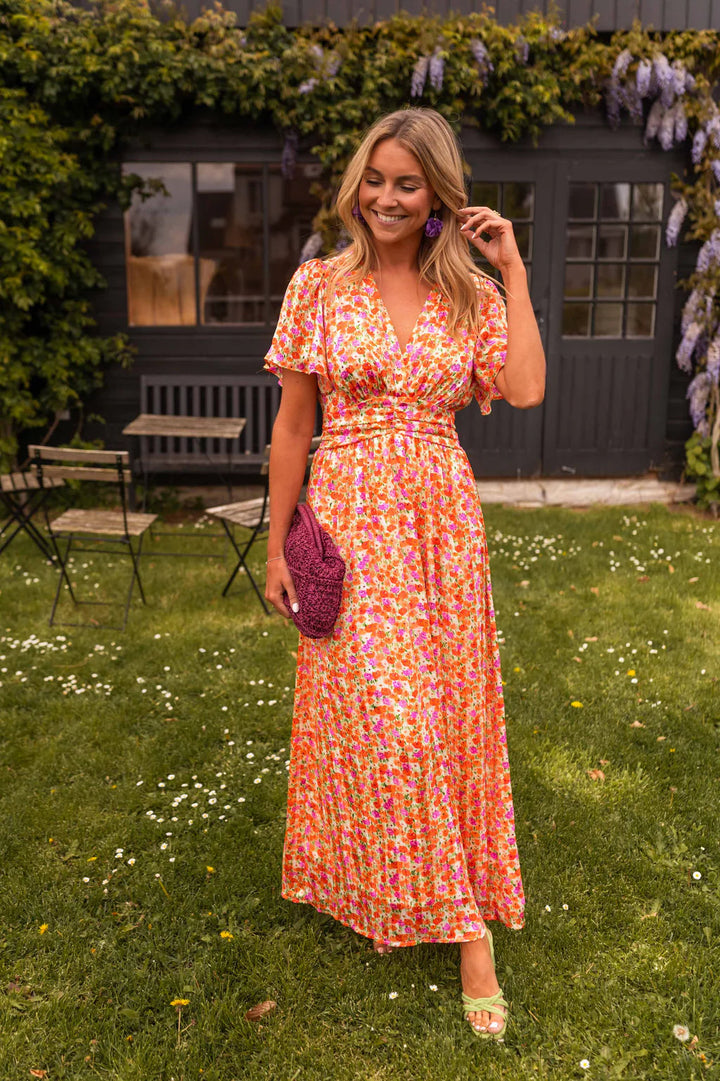 Sampaio – Elegant Dress With V-Neck And Floral Print