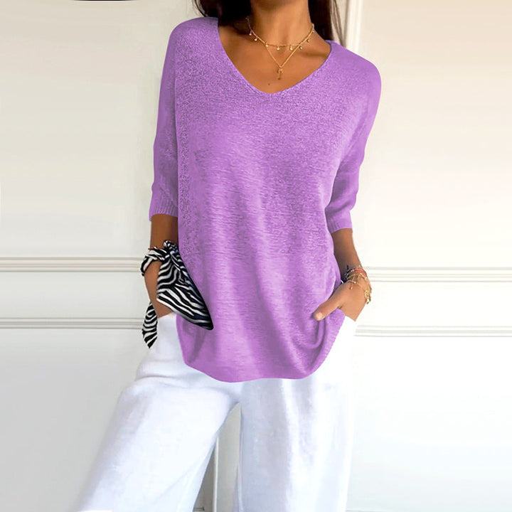 Anjela - Casual knitted Shirt With V-Neck