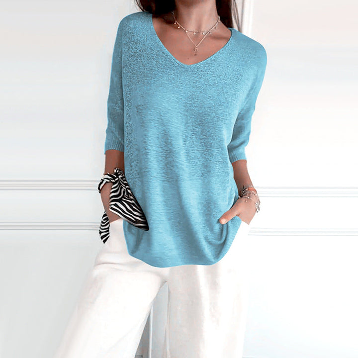Anjela - Casual knitted Shirt With V-Neck