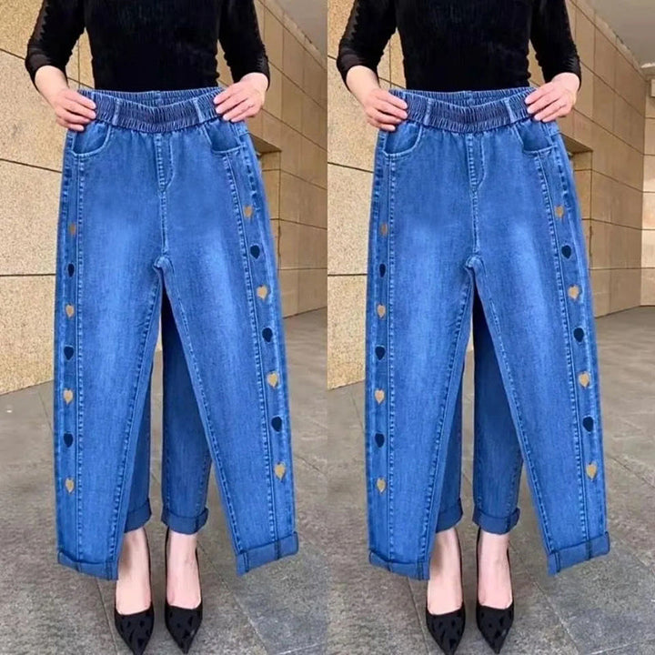Norberta - Highly Elastic Jeans With Heart Pattern