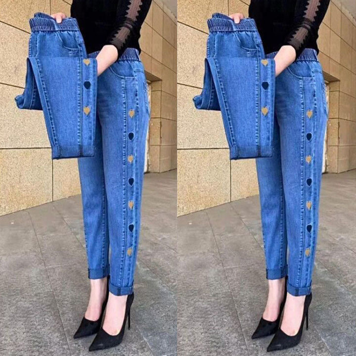 Norberta - Highly Elastic Jeans With Heart Pattern