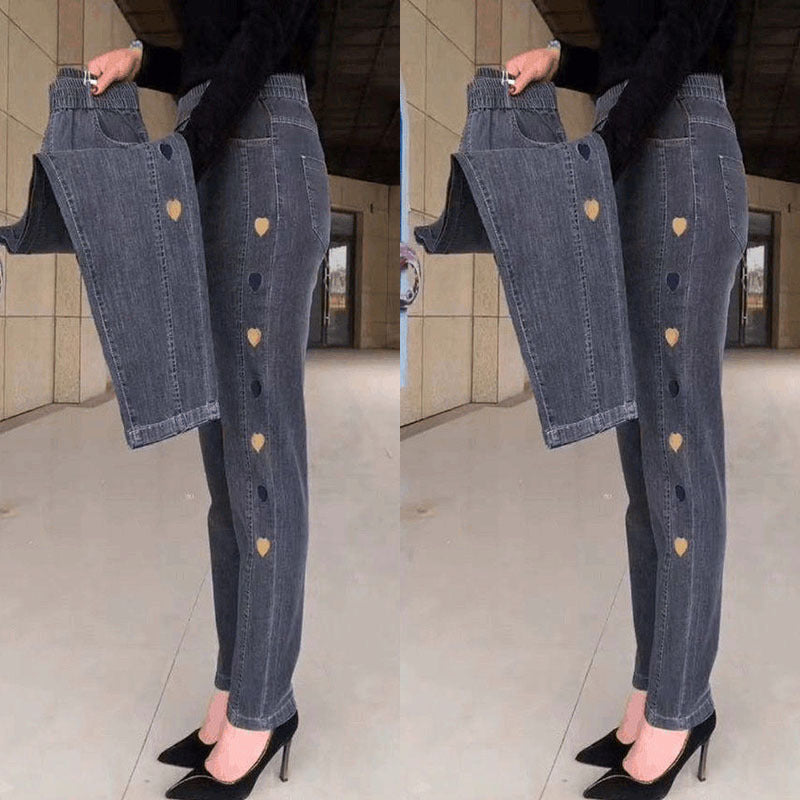 Norberta - Highly Elastic Jeans With Heart Pattern