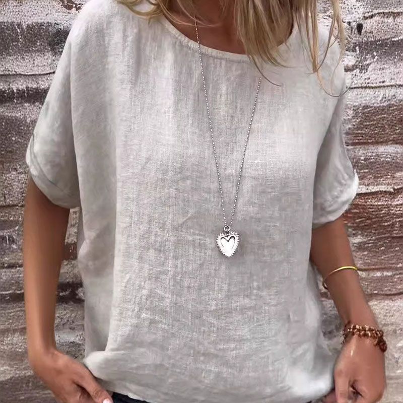 Yashira - Cotton Linen Blouse with Round Neck