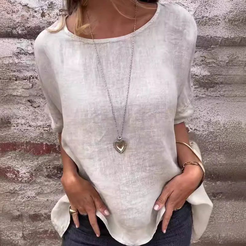 Yashira - Cotton Linen Blouse with Round Neck