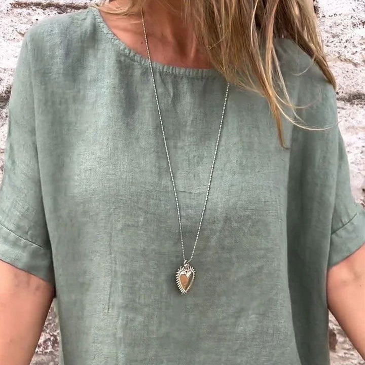 Yashira - Cotton Linen Blouse with Round Neck