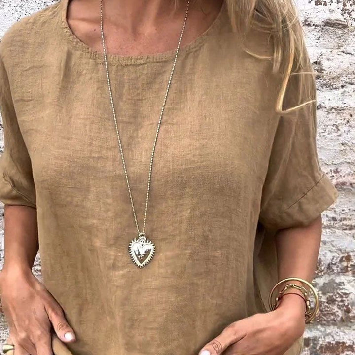 Yashira - Cotton Linen Blouse with Round Neck