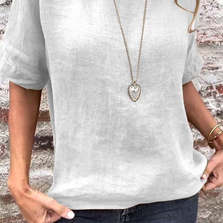 Yashira - Cotton Linen Blouse with Round Neck