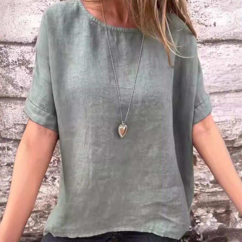 Yashira - Cotton Linen Blouse with Round Neck