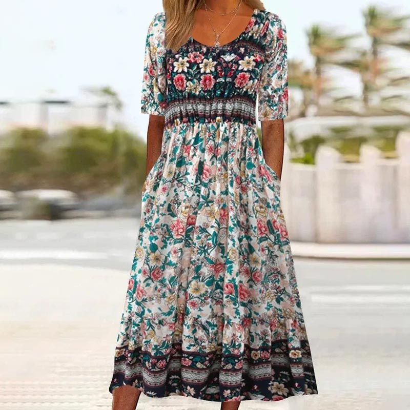 Dinara - Elegant Dress With a Boho Print
